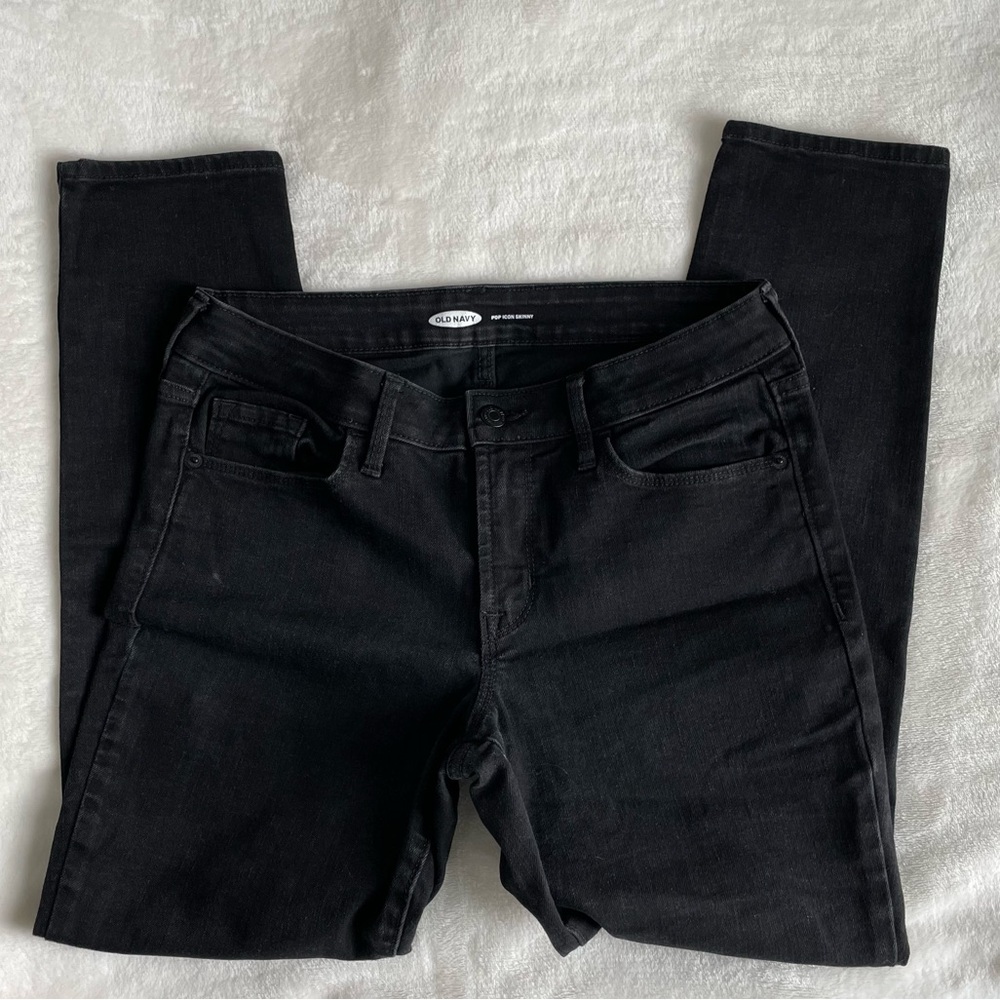 Old Navy Pop Icon Mid Rise Black Skinny Jeans 8 S short